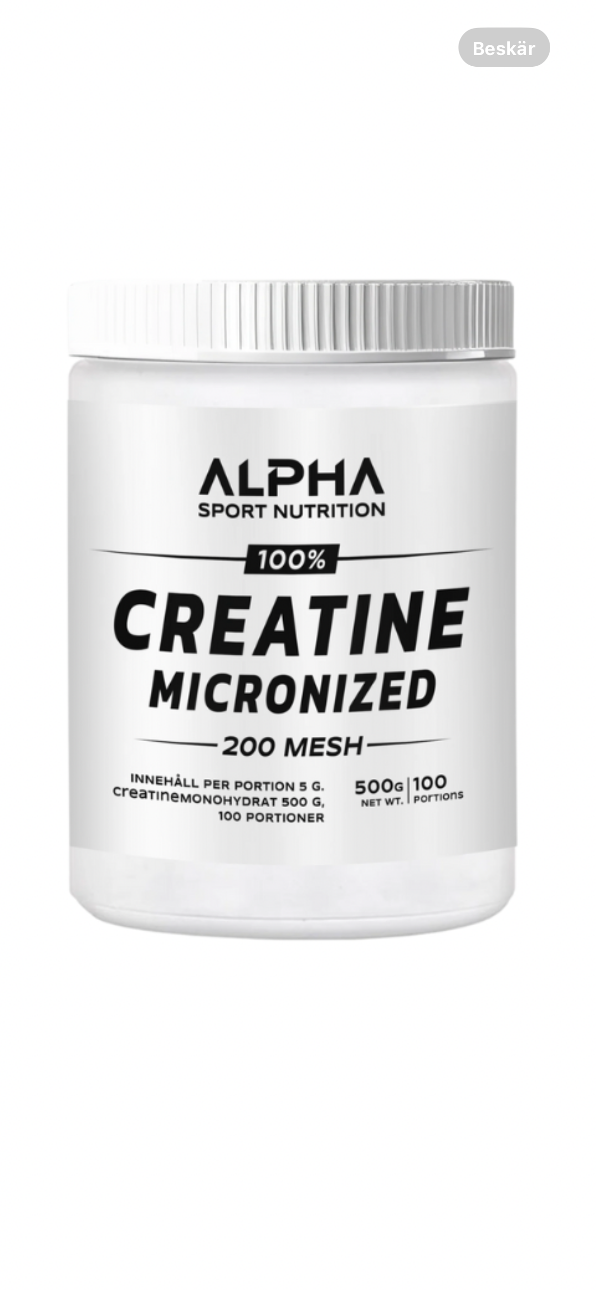 Creatine Monohydrate 100% 500g - Mikroniserat 200 Mesh - lättlösligt och Ultrarent